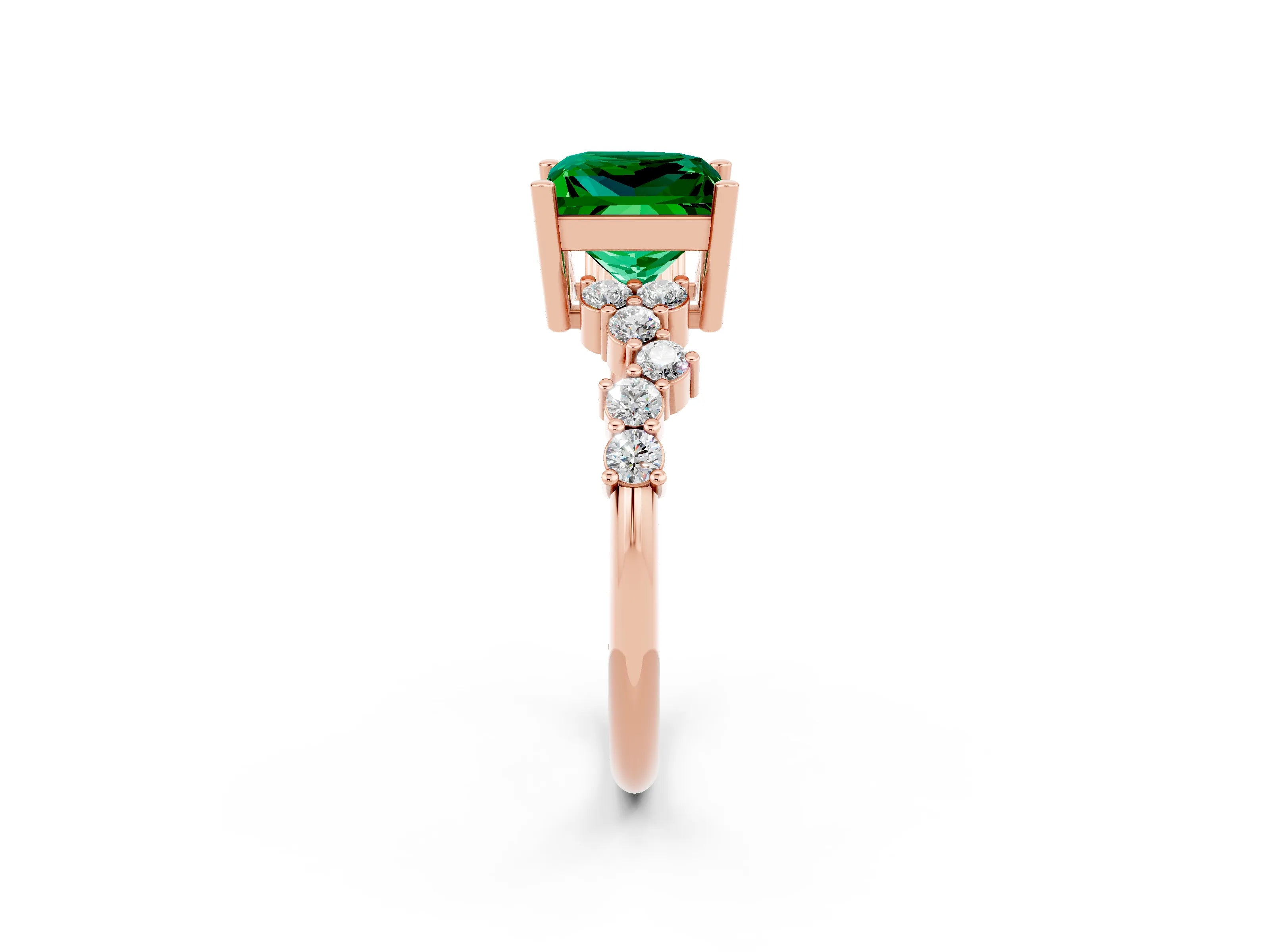 Rose gold Princess Cut Diamond Cluster Pavé Band with Four-Prong Setting_26