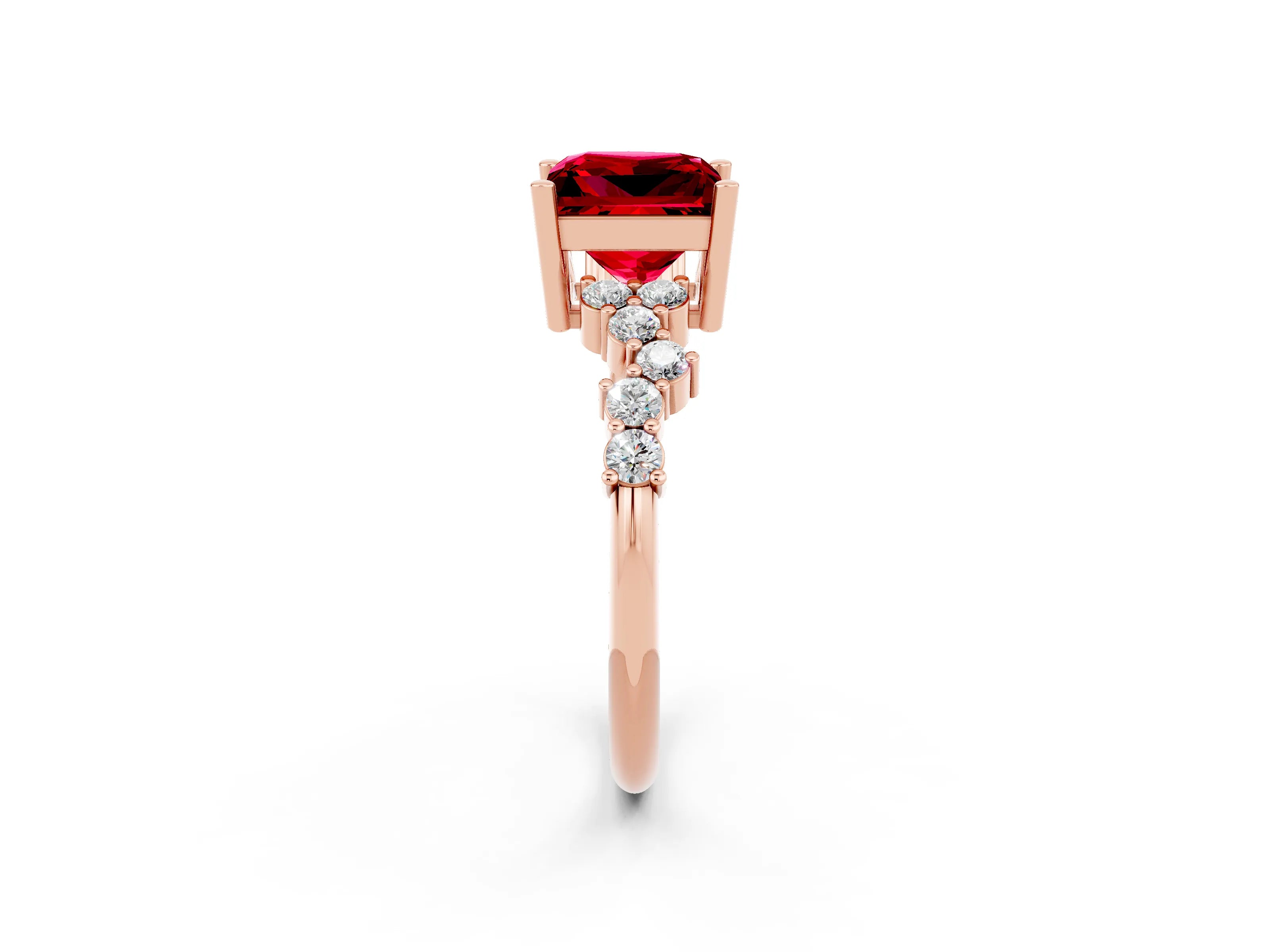 Rose gold Princess Cut Diamond Cluster Pavé Band with Four-Prong Setting_26