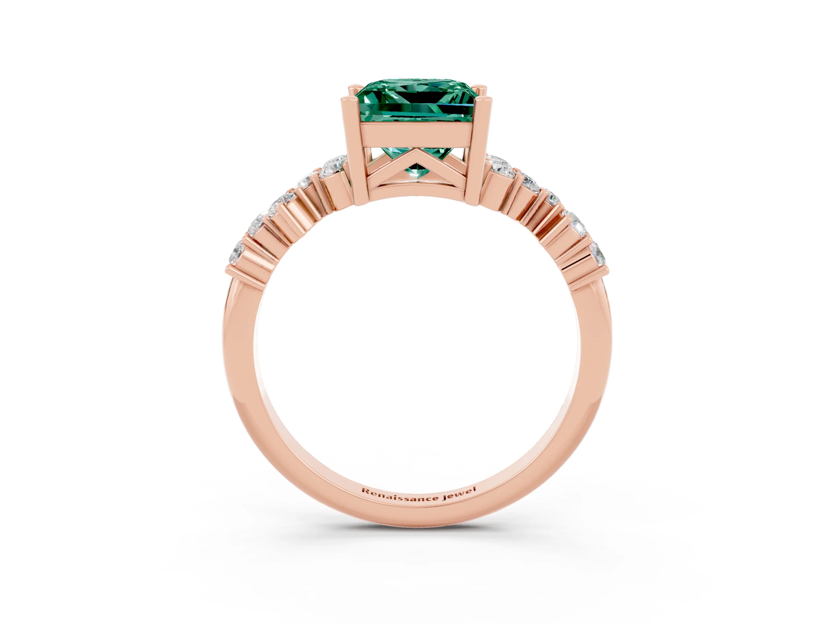 Rose gold Princess Cut Diamond Cluster Pavé Band with Four-Prong Setting_26