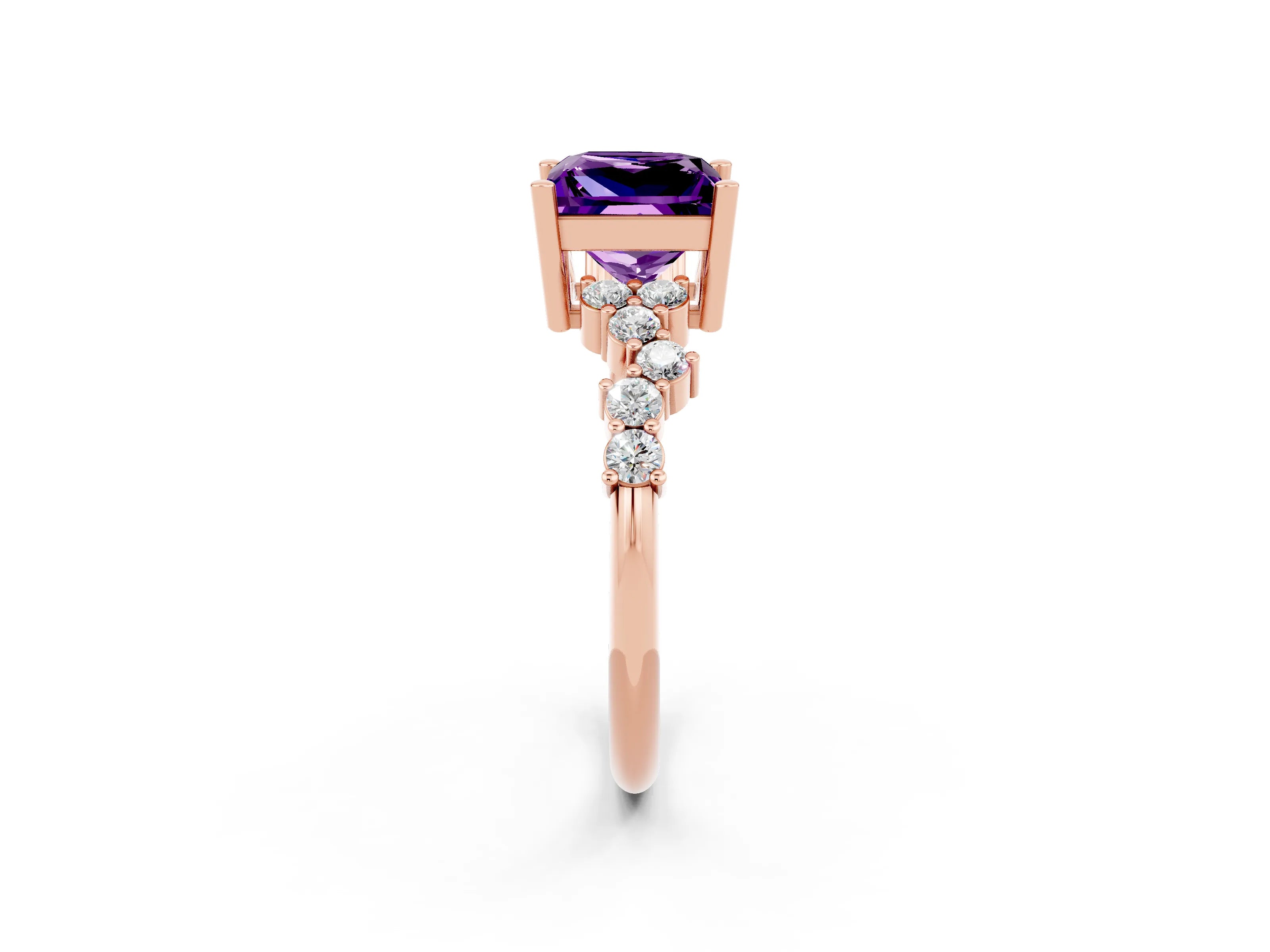 Rose gold Princess Cut Diamond Cluster Pavé Band with Four-Prong Setting_26