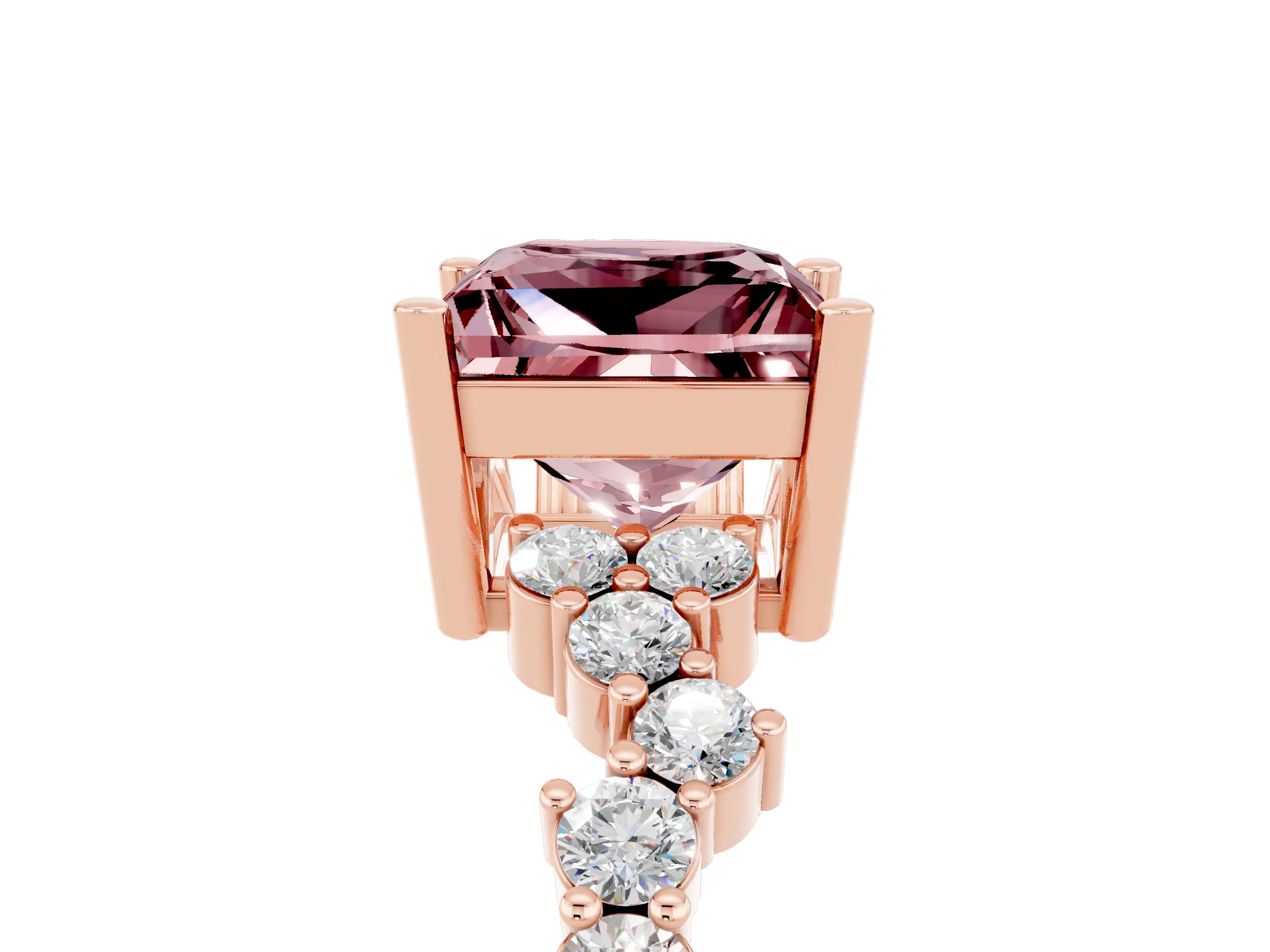 Rose gold Princess Cut Diamond Cluster Pavé Band with Four-Prong Setting_26