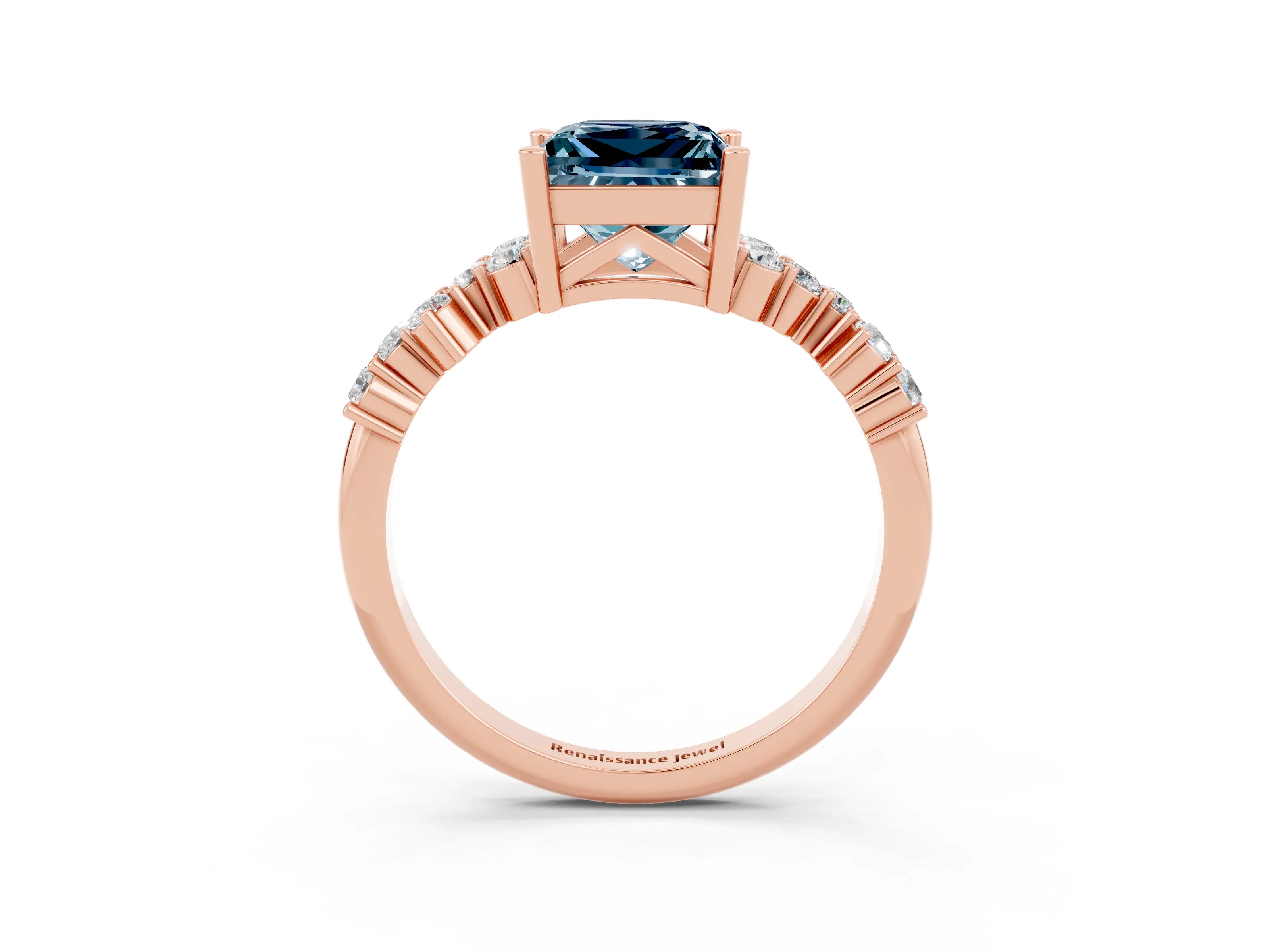 Rose gold Princess Cut Diamond Cluster Pavé Band with Four-Prong Setting_26