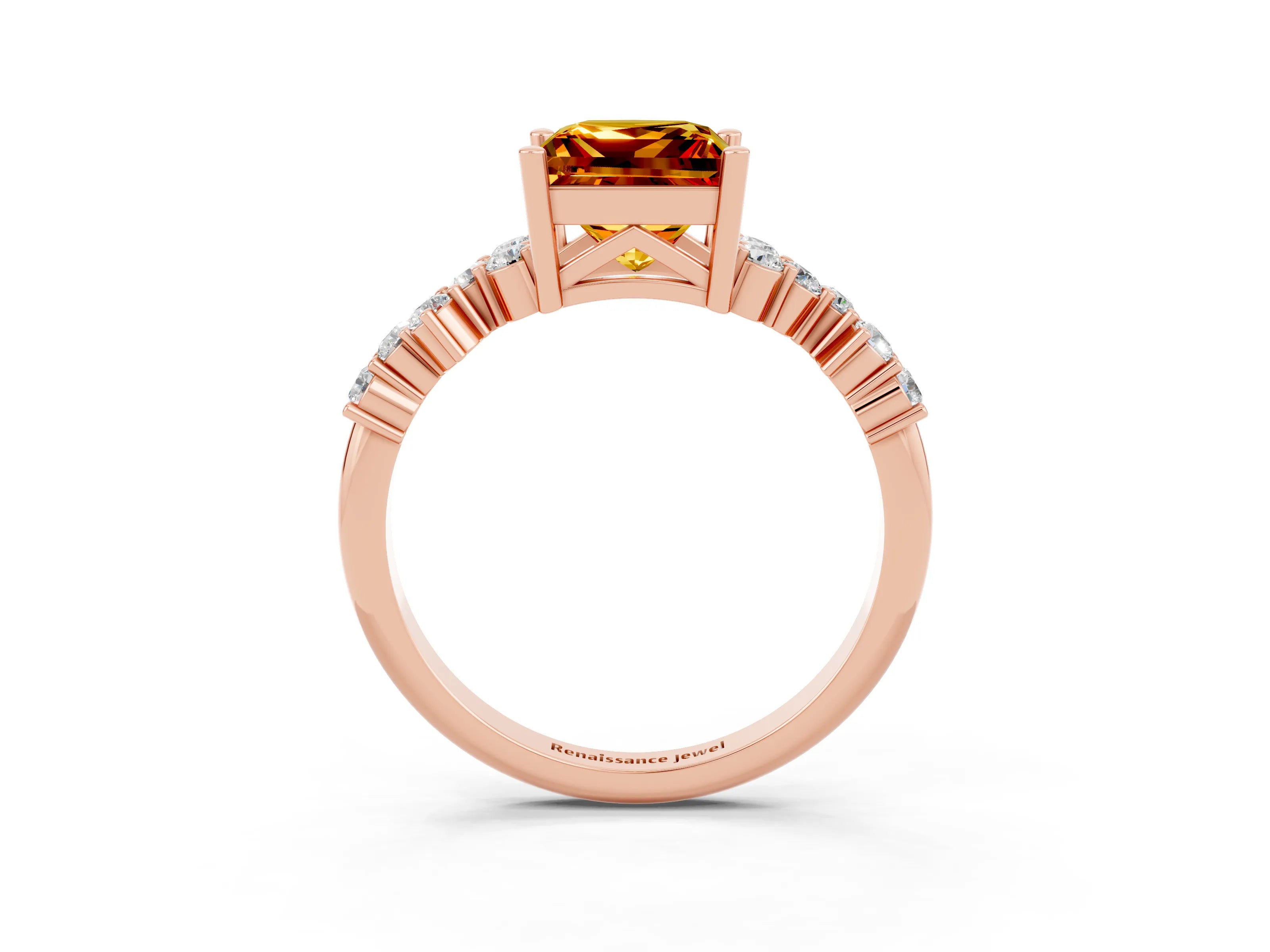 Rose gold Princess Cut Diamond Cluster Pavé Band with Four-Prong Setting_26