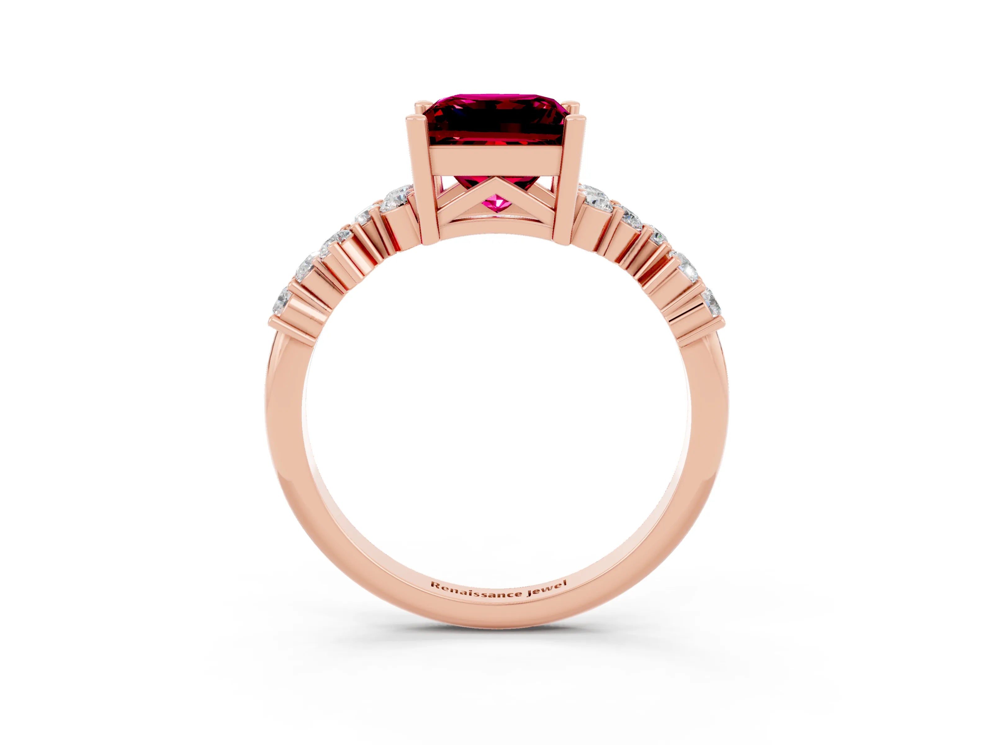 Rose gold Princess Cut Diamond Cluster Pavé Band with Four-Prong Setting_26