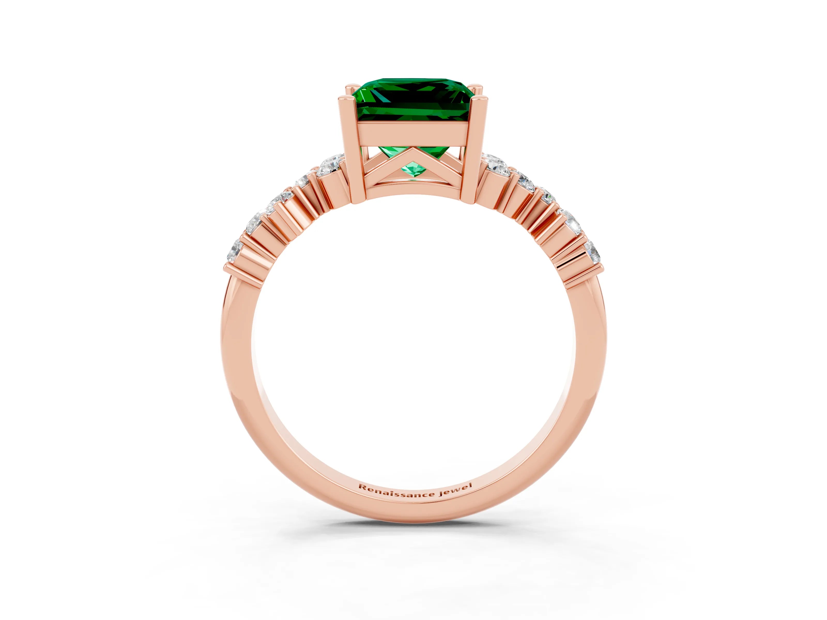 Rose gold Princess Cut Diamond Cluster Pavé Band with Four-Prong Setting_27