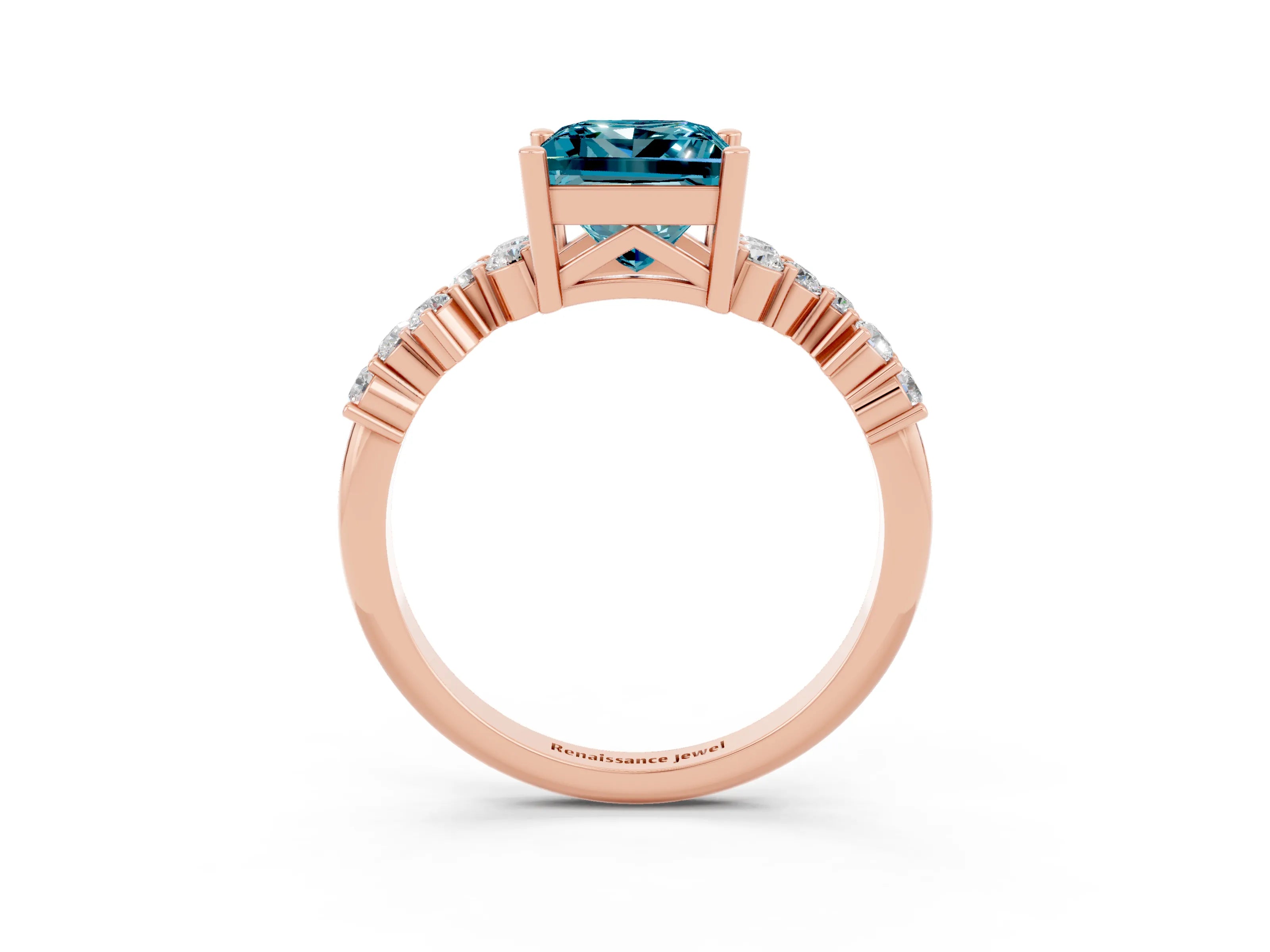 Rose gold Princess Cut Diamond Cluster Pavé Band with Four-Prong Setting_27