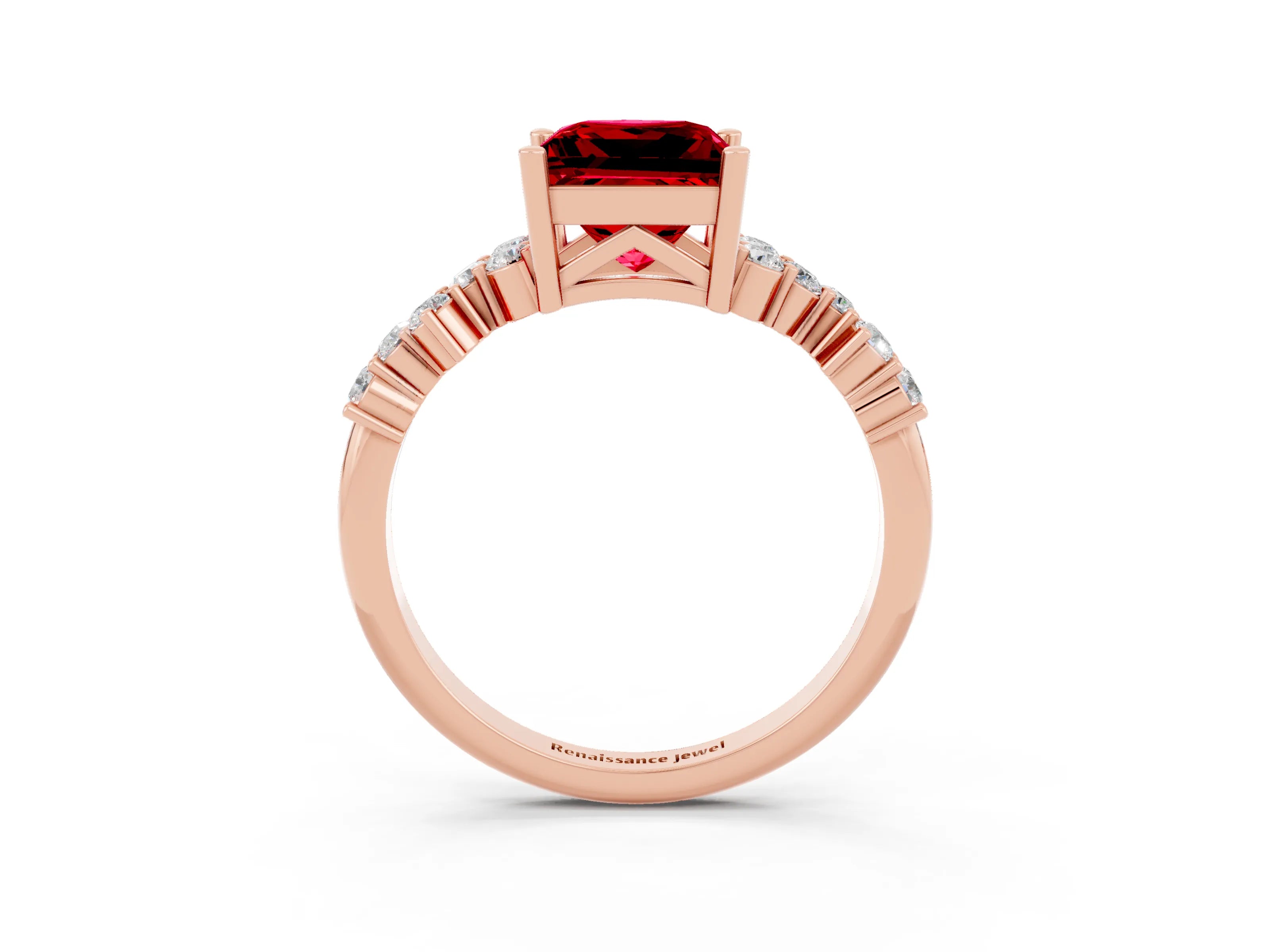 Rose gold Princess Cut Diamond Cluster Pavé Band with Four-Prong Setting_27
