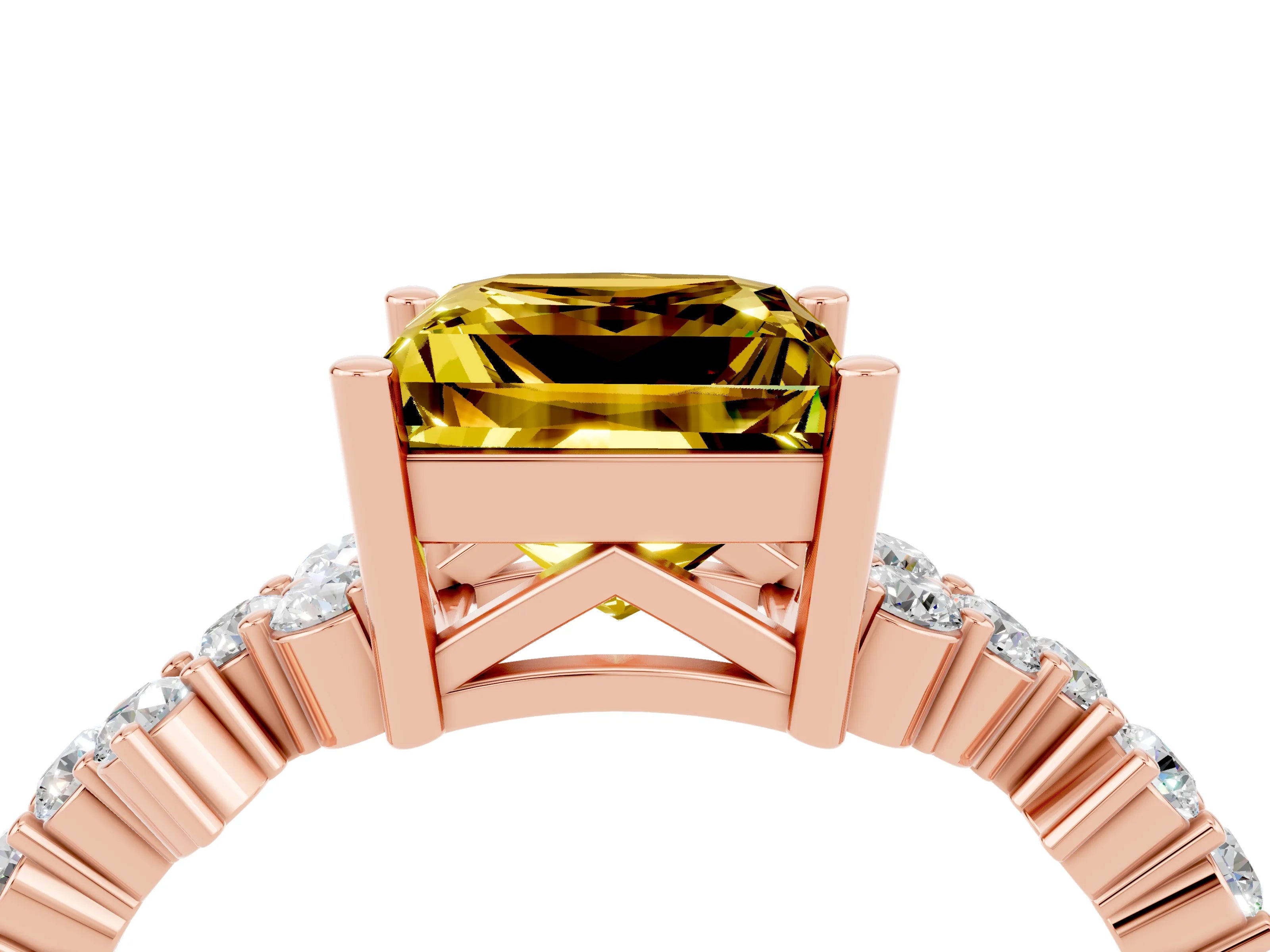 Rose gold Princess Cut Diamond Cluster Pavé Band with Four-Prong Setting_27