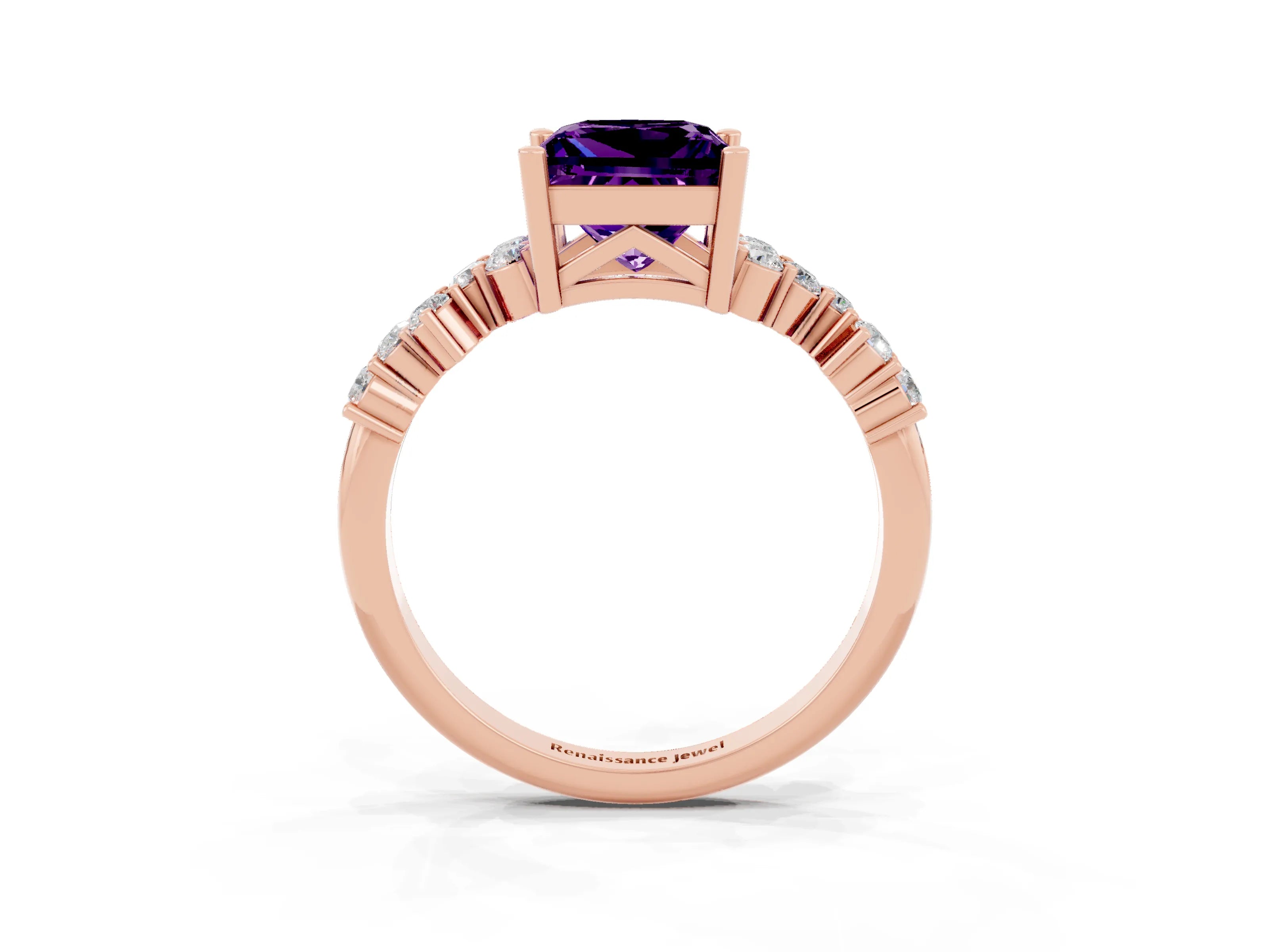 Rose gold Princess Cut Diamond Cluster Pavé Band with Four-Prong Setting_27