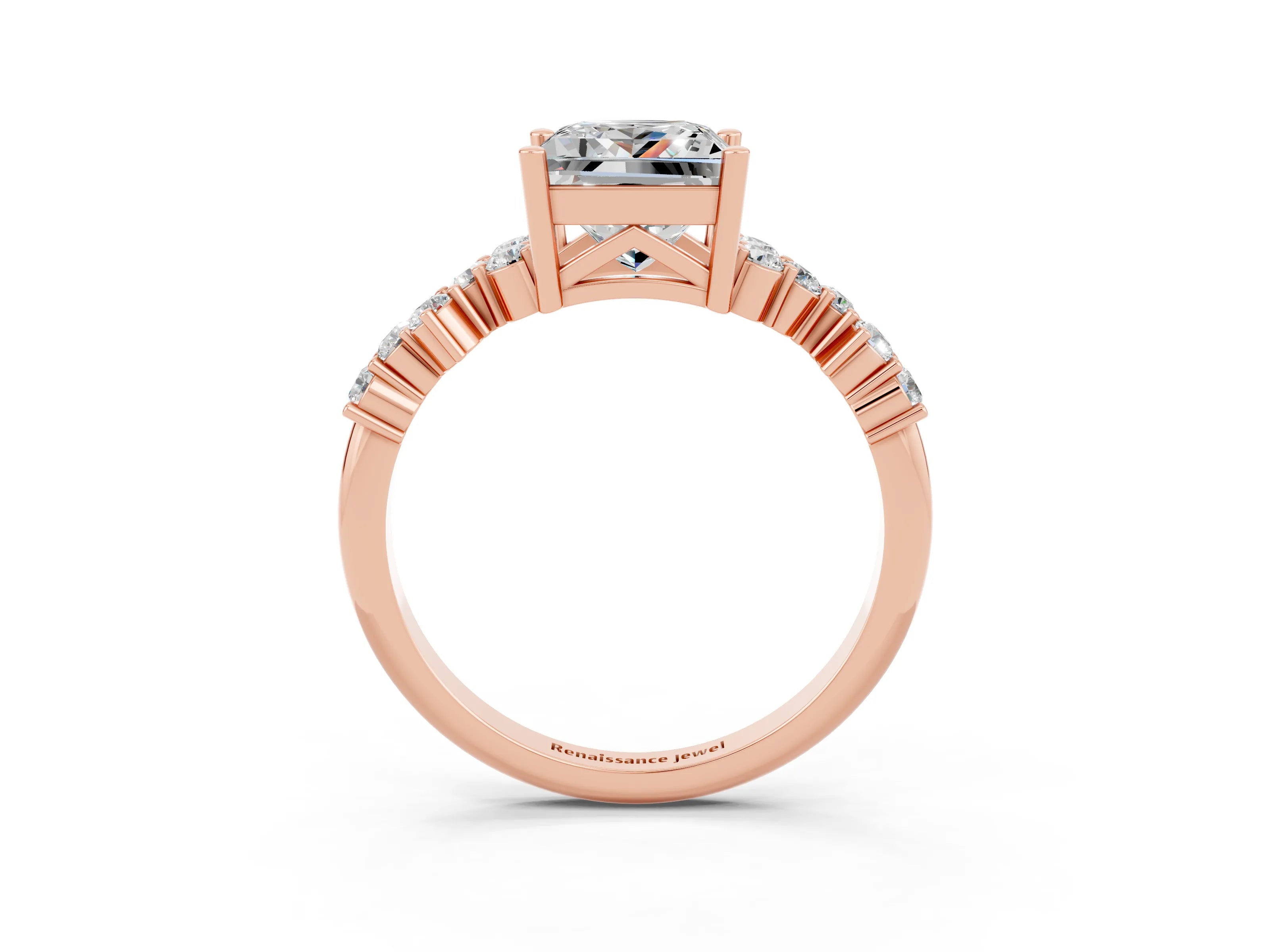 Rose gold Princess Cut Diamond Cluster Pavé Band with Four-Prong Setting_27
