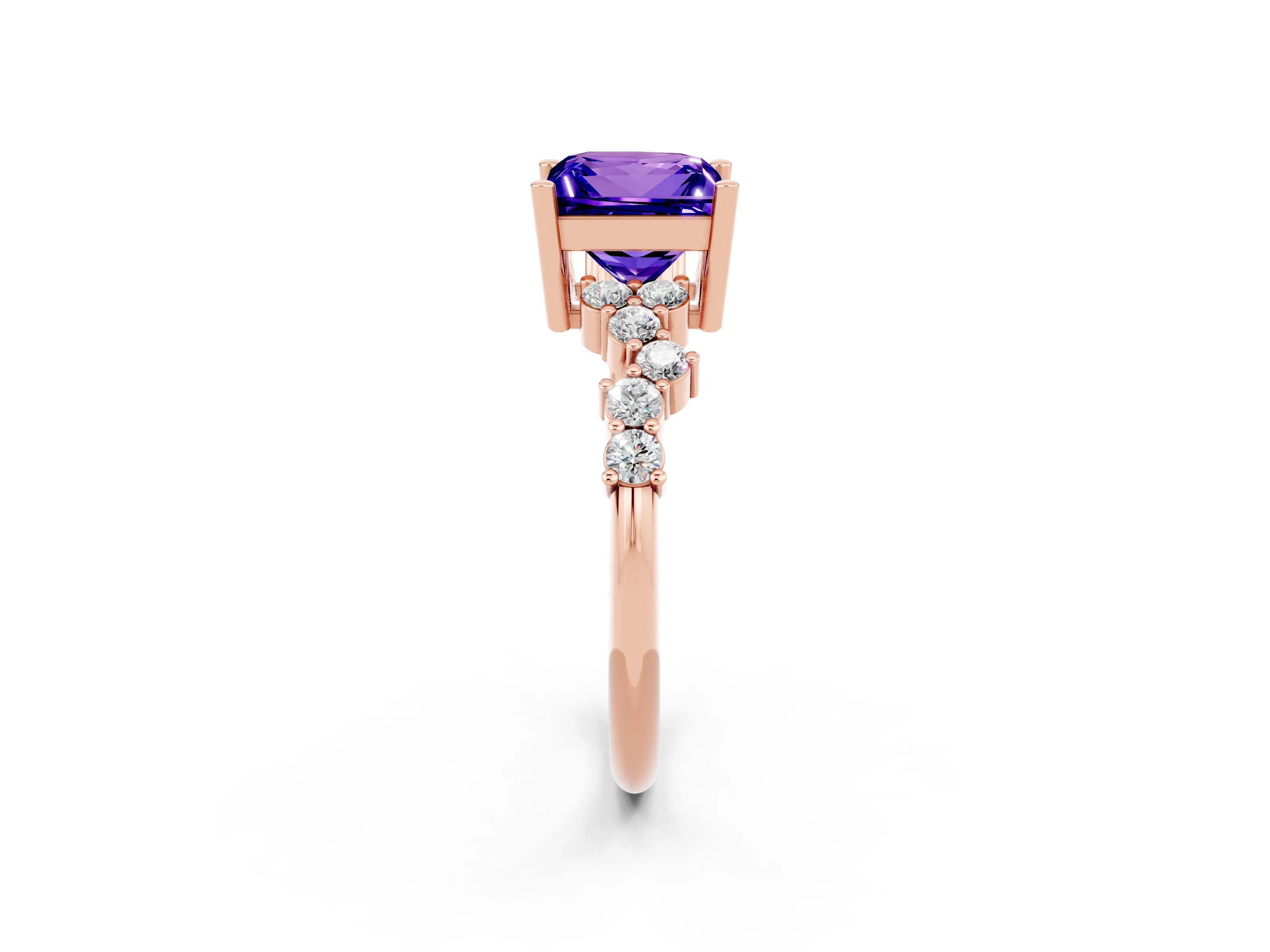 Rose gold Princess Cut Diamond Cluster Pavé Band with Four-Prong Setting_2