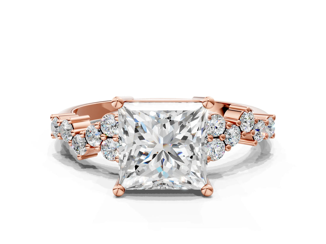 Rose gold Princess Cut Diamond Cluster Pavé Band with Four-Prong Setting_3