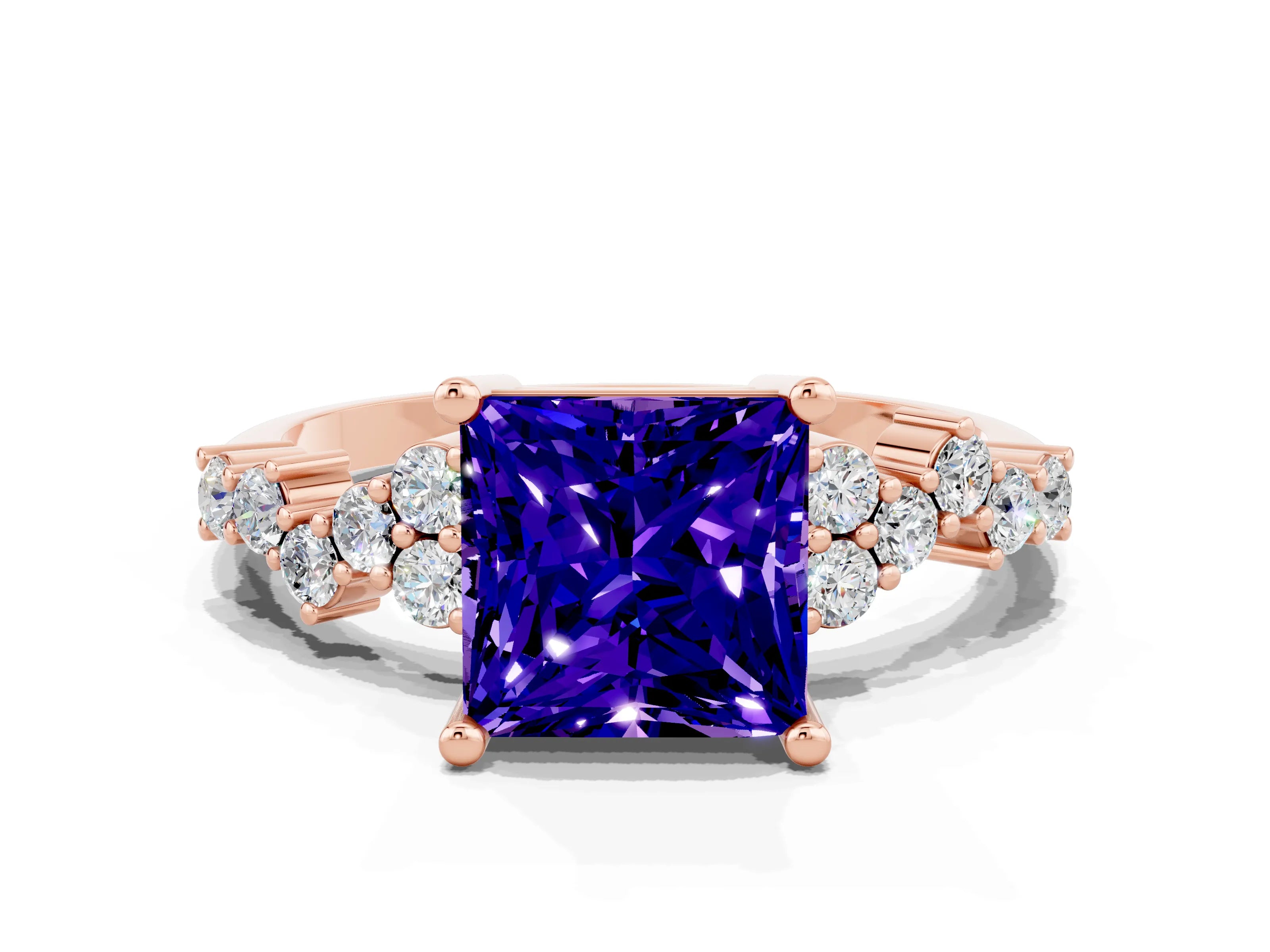 Rose gold Princess Cut Diamond Cluster Pavé Band with Four-Prong Setting