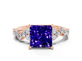 Rose gold Princess Cut Diamond Cluster Pavé Band with Four-Prong Setting
