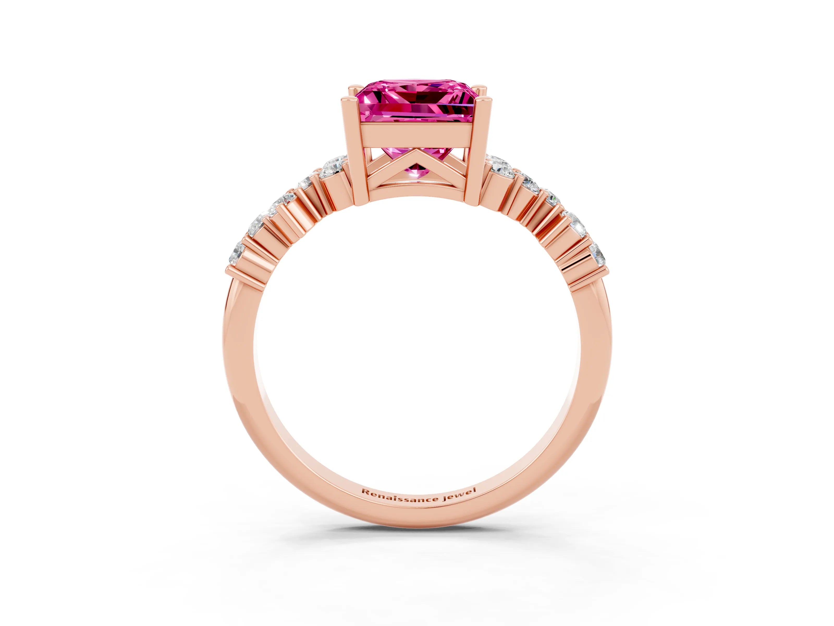 Rose gold Princess Cut Diamond Cluster Pavé Band with Four-Prong Setting_3