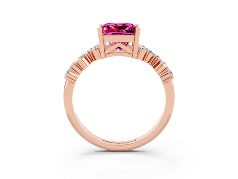 Rose gold Princess Cut Diamond Cluster Pavé Band with Four-Prong Setting_3