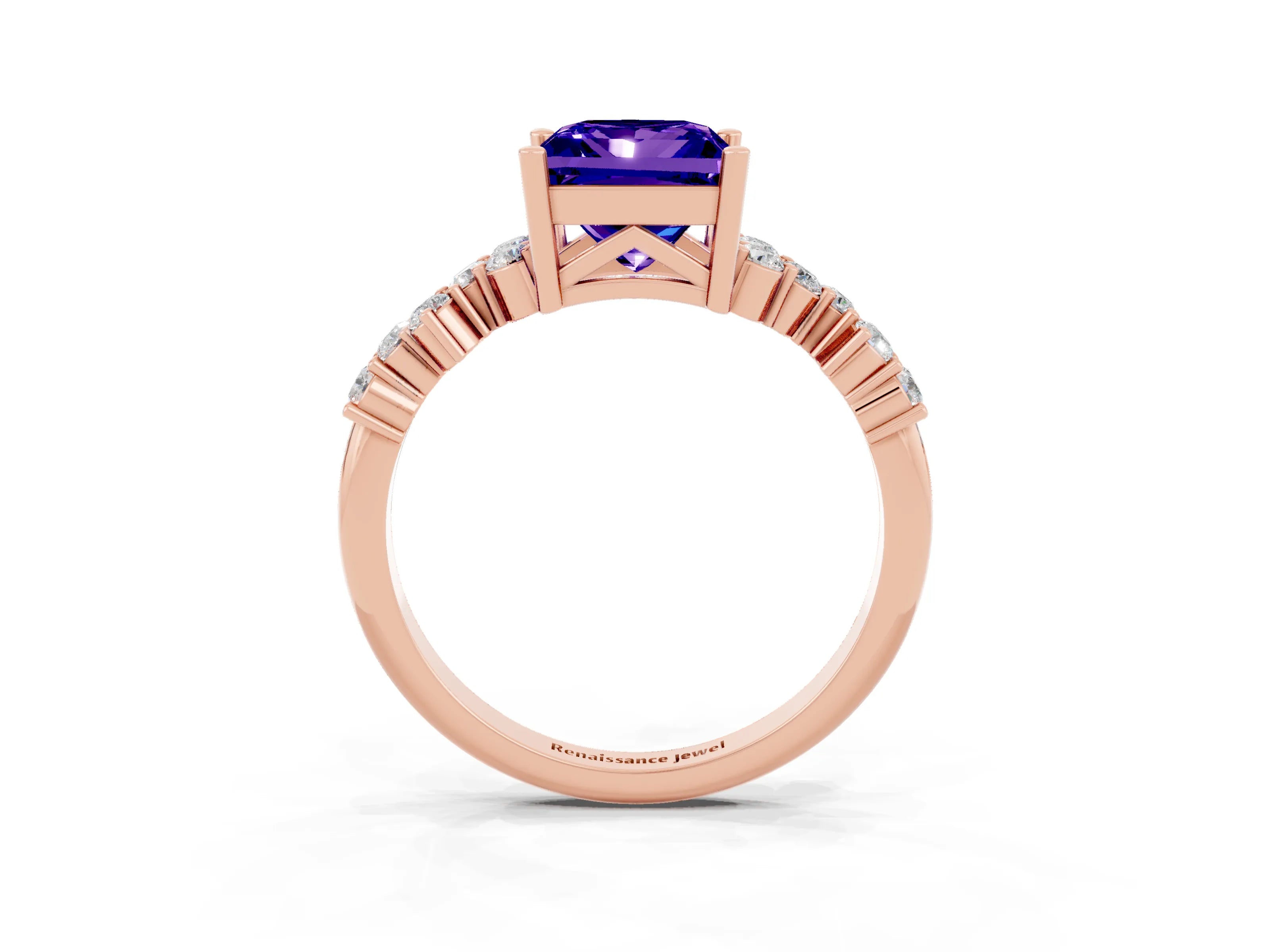 Rose gold Princess Cut Diamond Cluster Pavé Band with Four-Prong Setting_3
