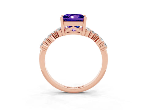 Rose gold Princess Cut Diamond Cluster Pavé Band with Four-Prong Setting_3