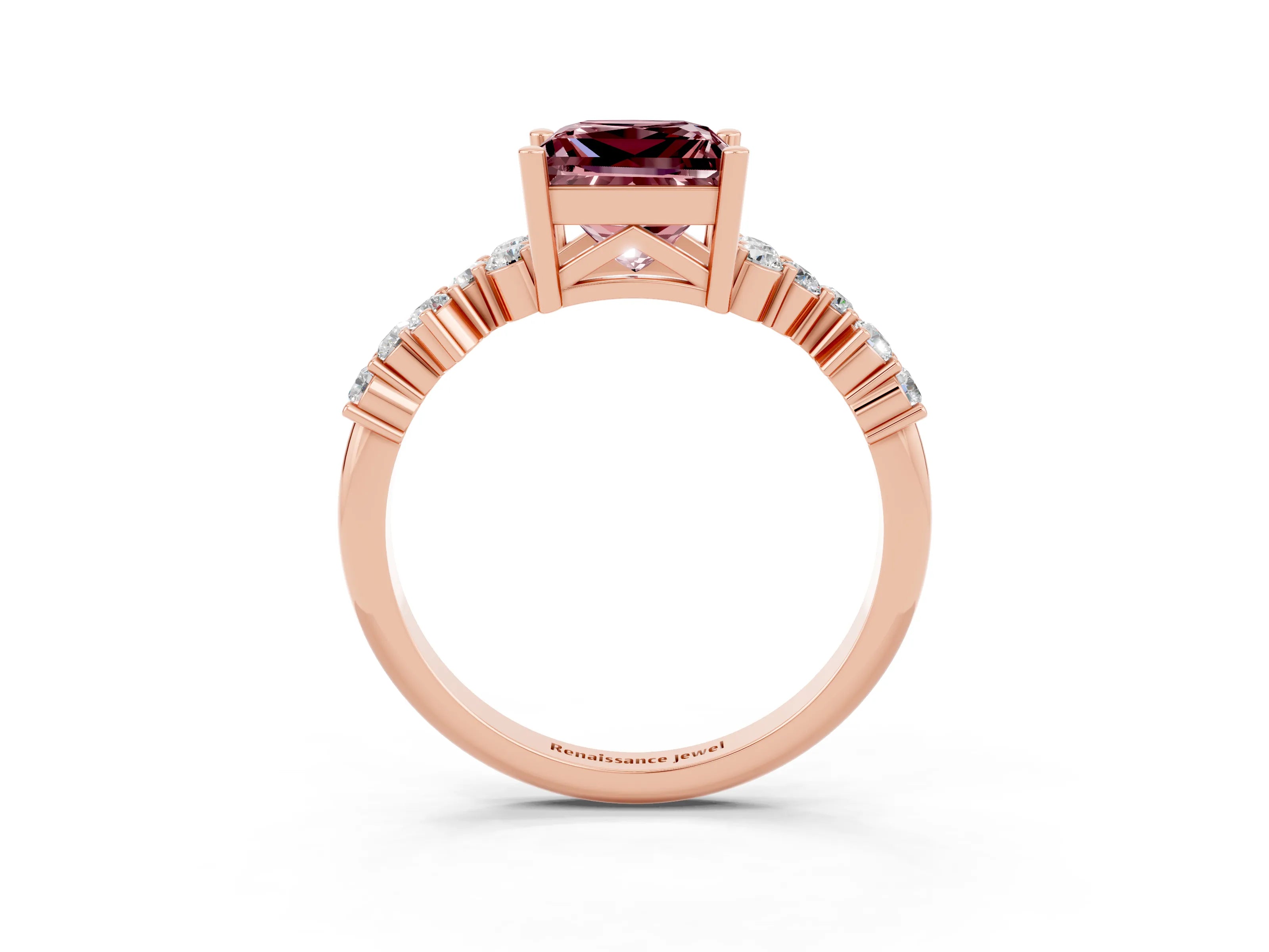 Rose gold Princess Cut Diamond Cluster Pavé Band with Four-Prong Setting_3