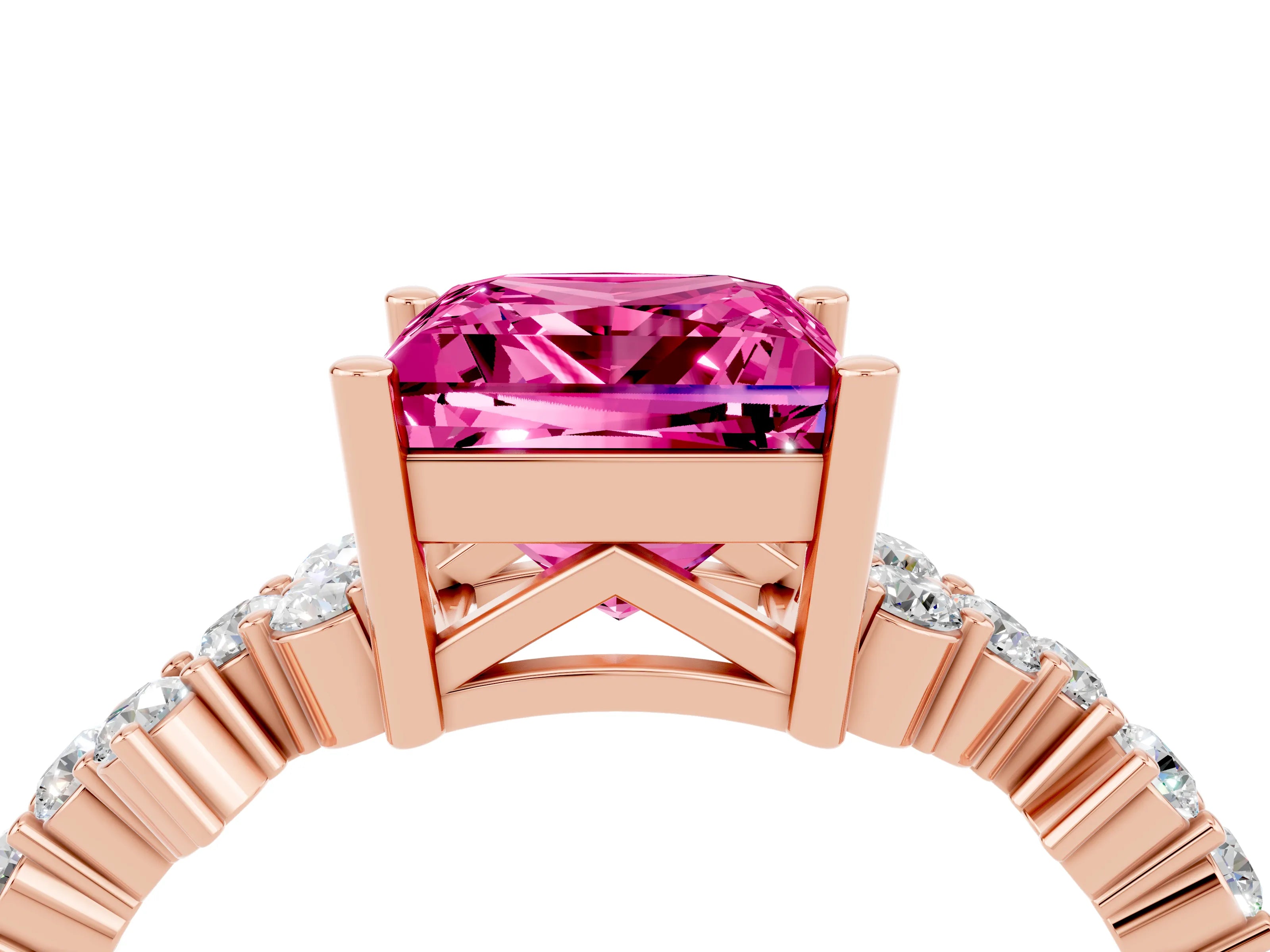 Rose gold Princess Cut Diamond Cluster Pavé Band with Four-Prong Setting_4