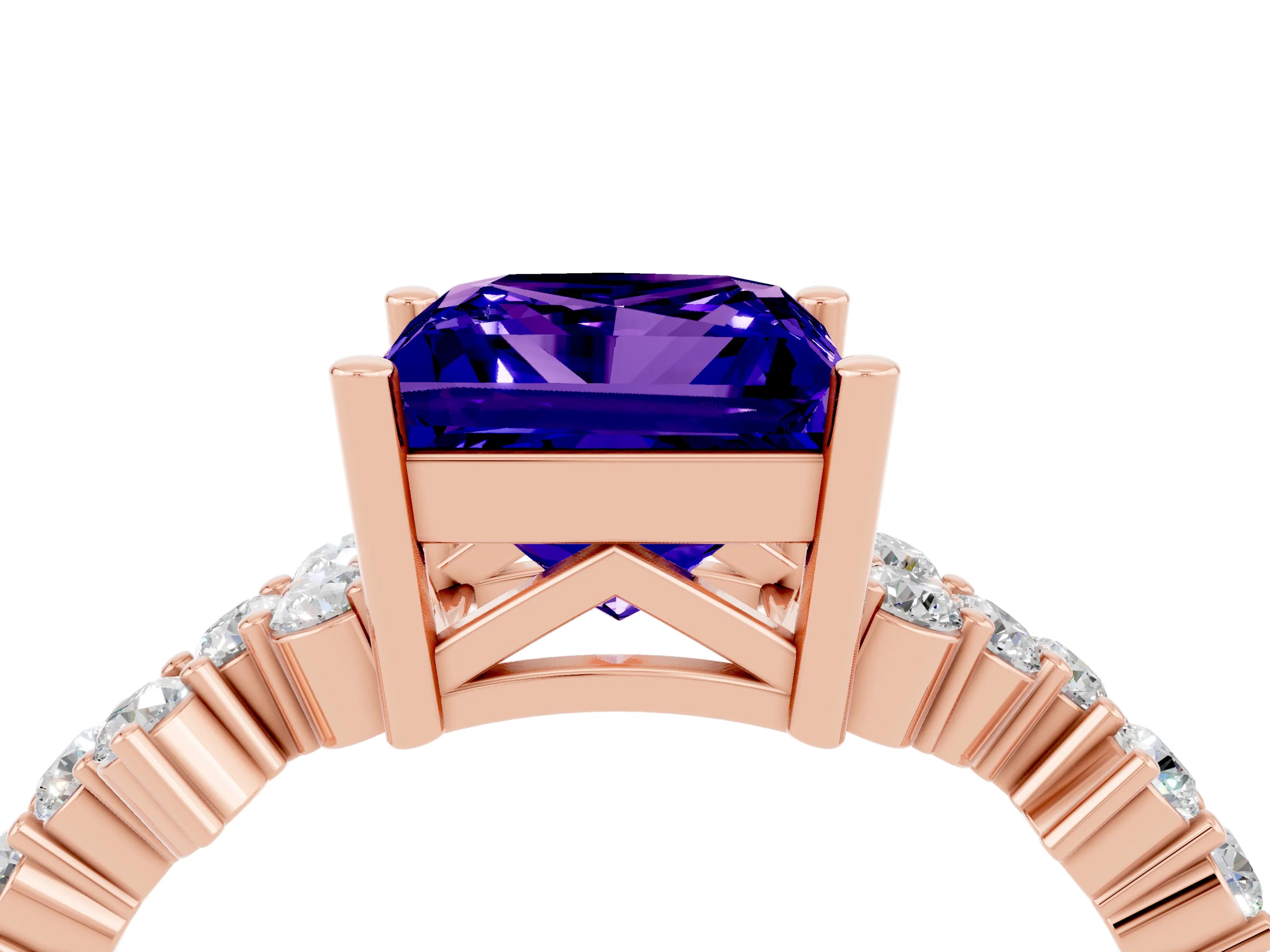 Rose gold Princess Cut Diamond Cluster Pavé Band with Four-Prong Setting_4