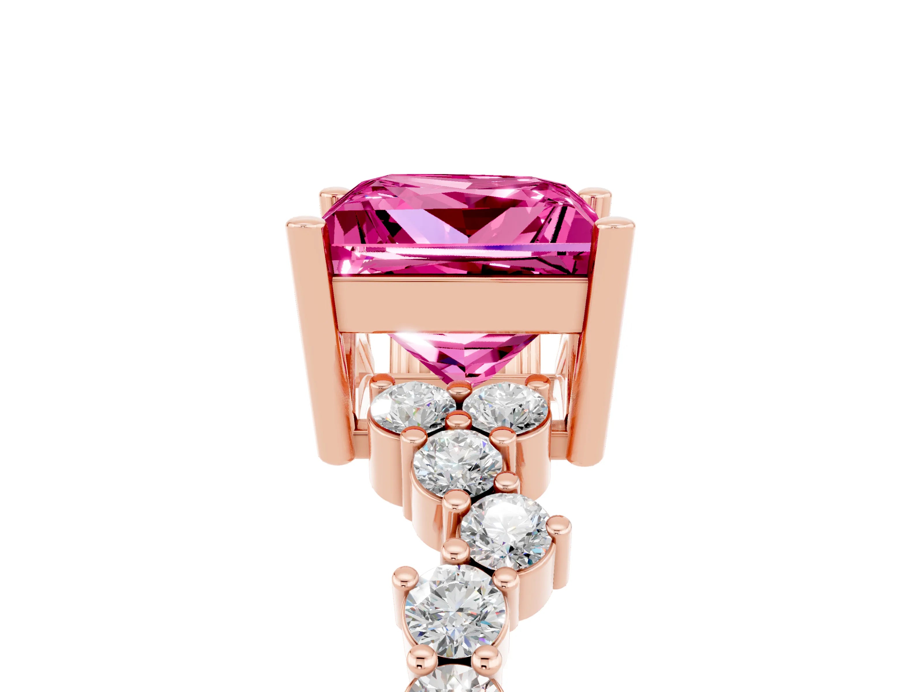 Rose gold Princess Cut Diamond Cluster Pavé Band with Four-Prong Setting_5
