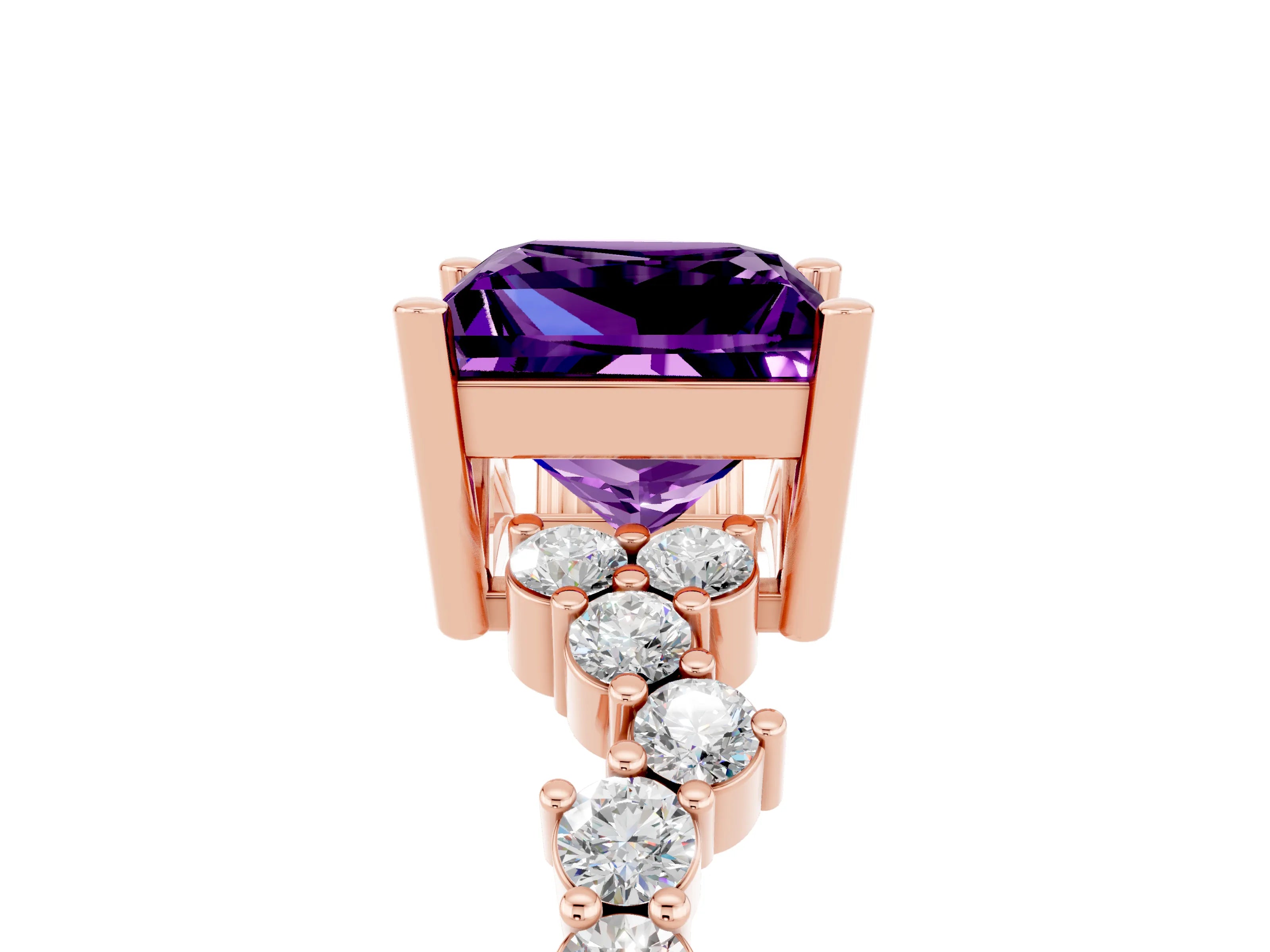 Rose gold Princess Cut Diamond Cluster Pavé Band with Four-Prong Setting_5