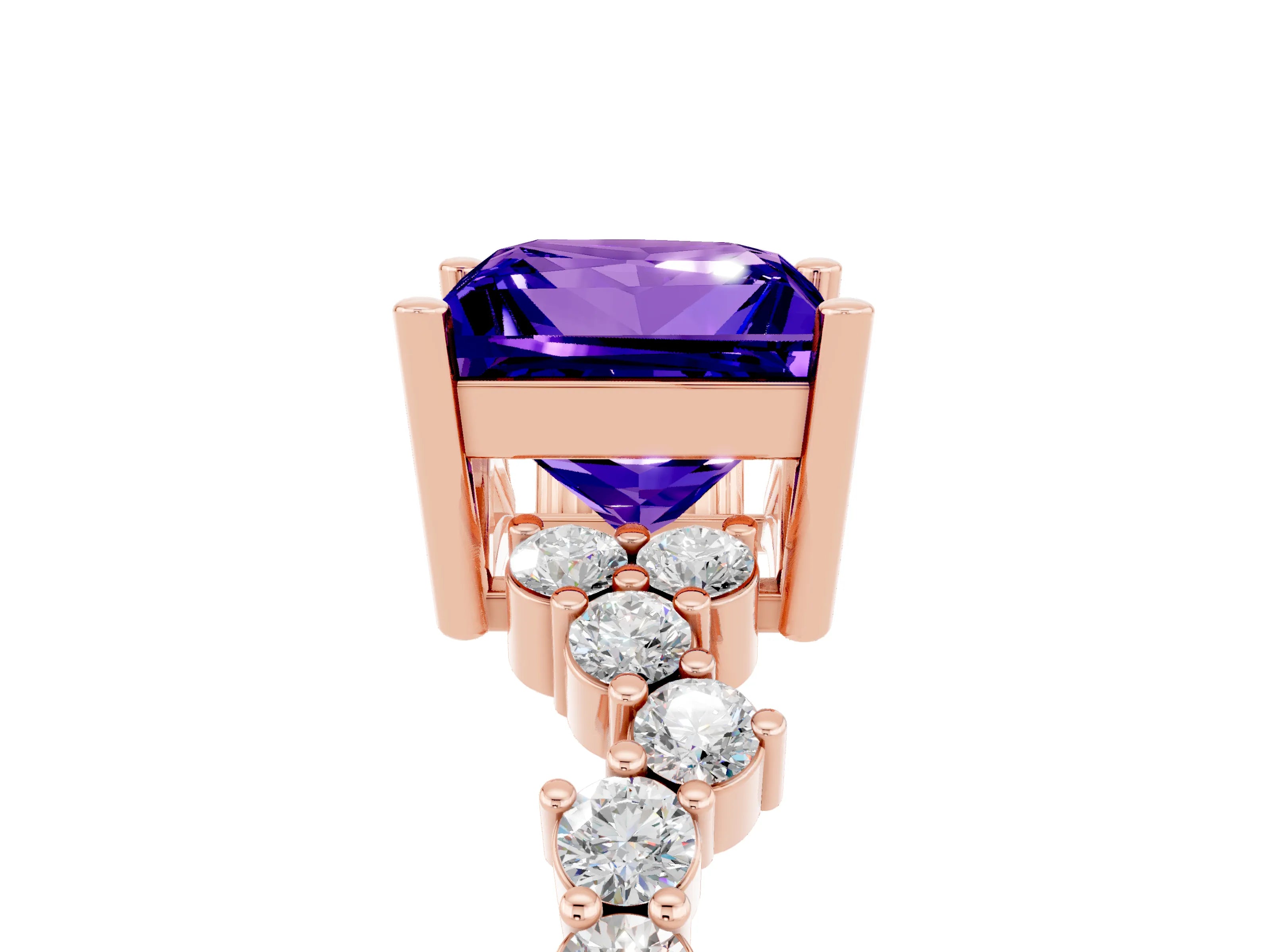 Rose gold Princess Cut Diamond Cluster Pavé Band with Four-Prong Setting_5