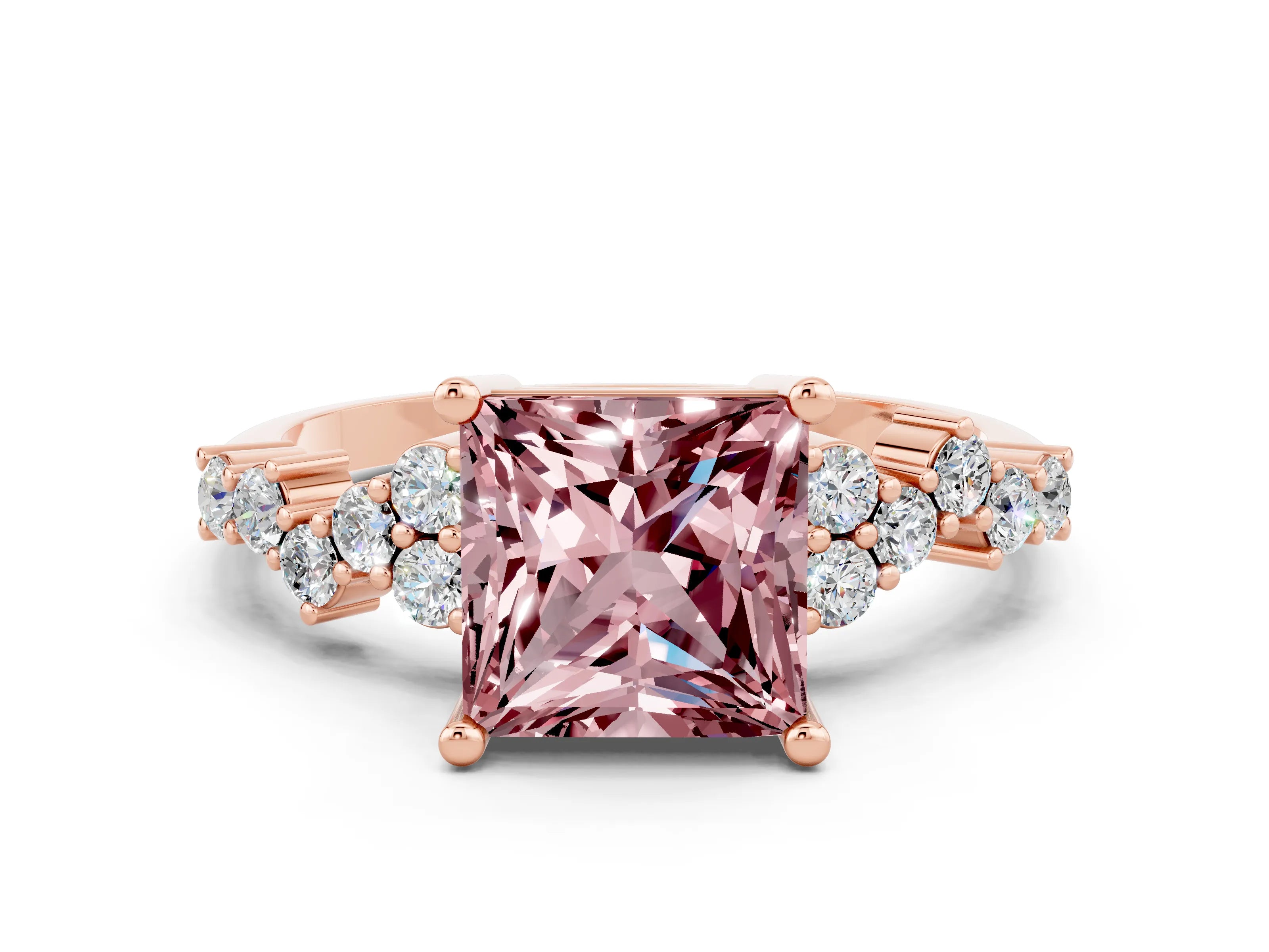 Rose gold Princess Cut Diamond Cluster Pavé Band with Four-Prong Setting_9