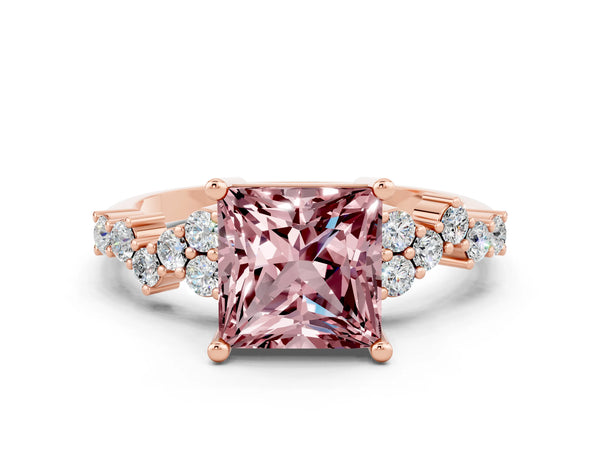Rose gold Princess Cut Diamond Cluster Pavé Band with Four-Prong Setting