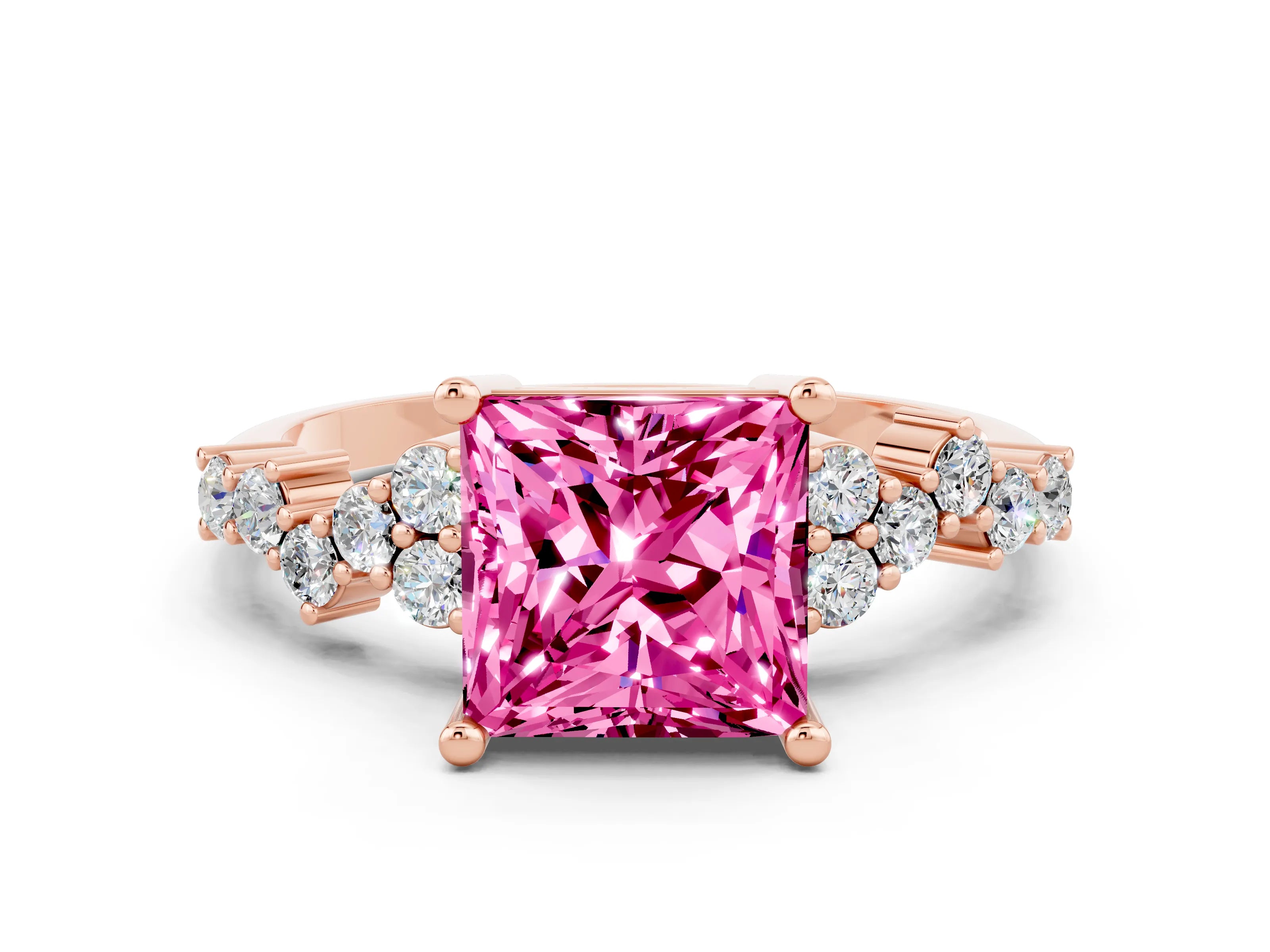 Rose gold Princess Cut Diamond Cluster Pavé Band with Four-Prong Setting