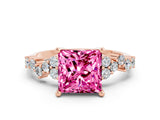 Rose gold Princess Cut Diamond Cluster Pavé Band with Four-Prong Setting