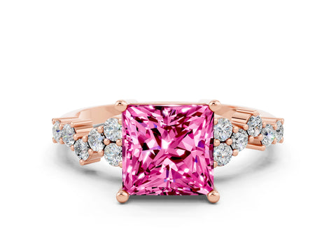 Rose gold Princess Cut Diamond Cluster Pavé Band with Four-Prong Setting