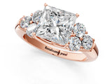 Rose gold Princess Cut Diamond Cluster Ring with Round Accent Stones and Prong Setting on a Classic Band_62
