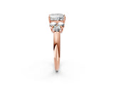 Rose gold Princess Cut Diamond Cluster Ring with Round Accent Stones and Prong Setting on a Classic Band_63