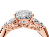 Rose gold Princess Cut Diamond Cluster Ring with Round Accent Stones and Prong Setting on a Classic Band_65