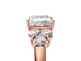 Rose gold Princess Cut Diamond Cluster Ring with Round Accent Stones and Prong Setting on a Classic Band_66
