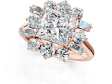 Rose gold Princess Cut Diamond Cluster Ring with Round and Baguette Stones, Split Shank Band, Prong Setting_16