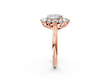 Rose gold Princess Cut Diamond Cluster Ring with Round and Baguette Stones, Split Shank Band, Prong Setting_17