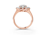 Rose gold Princess Cut Diamond Cluster Ring with Round and Baguette Stones, Split Shank Band, Prong Setting_18