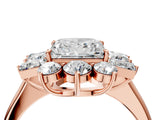 Rose gold Princess Cut Diamond Cluster Ring with Round and Baguette Stones, Split Shank Band, Prong Setting_19