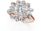 Rose gold Princess Cut Diamond Cluster Ring with Round and Baguette Stones, Split Shank Band, Prong Setting_4