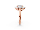 Rose gold Princess Cut Diamond Cluster Ring with Round and Baguette Stones, Split Shank Band, Prong Setting_5