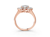 Rose gold Princess Cut Diamond Cluster Ring with Round and Baguette Stones, Split Shank Band, Prong Setting_6