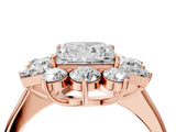 Rose gold Princess Cut Diamond Cluster Ring with Round and Baguette Stones, Split Shank Band, Prong Setting_7