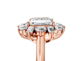 Rose gold Princess Cut Diamond Cluster Ring with Round and Baguette Stones, Split Shank Band, Prong Setting_8