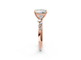 Rose gold Princess Cut Diamond Cluster Side Stone Solitaire Ring with Prong Setting_63