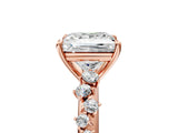 Rose gold Princess Cut Diamond Cluster Side Stone Solitaire Ring with Prong Setting_66