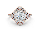 Rose gold Princess Cut Diamond Cushion Halo Ring with Pavé Band_15