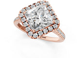 Rose gold Princess Cut Diamond Cushion Halo Ring with Pavé Band_16